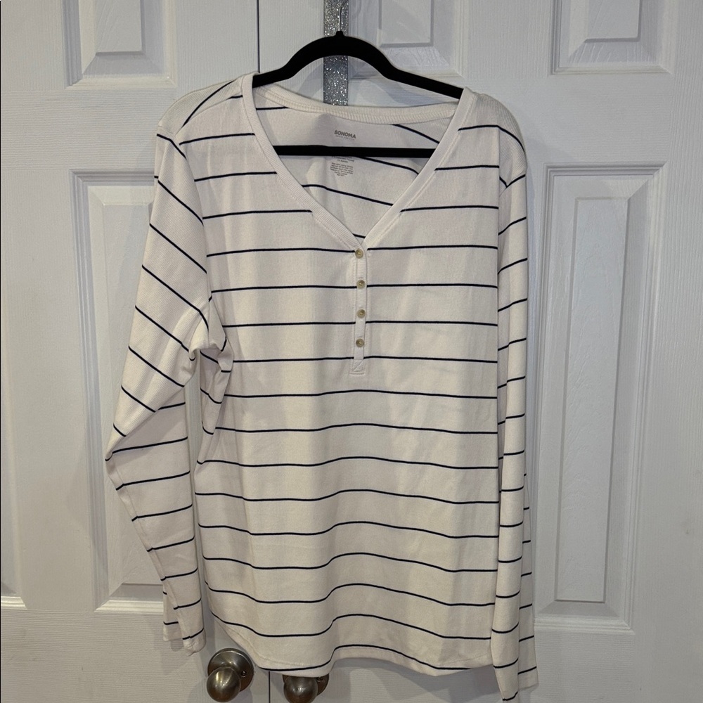 Sonoma Striped Long Sleeve Henley Shirt 2X- NWOT